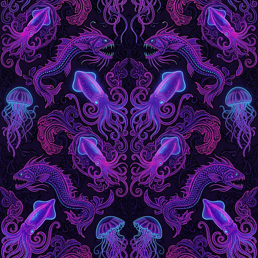 Deep Sea Bioluminescence Pattern 78 Quilting Cotton Fabric