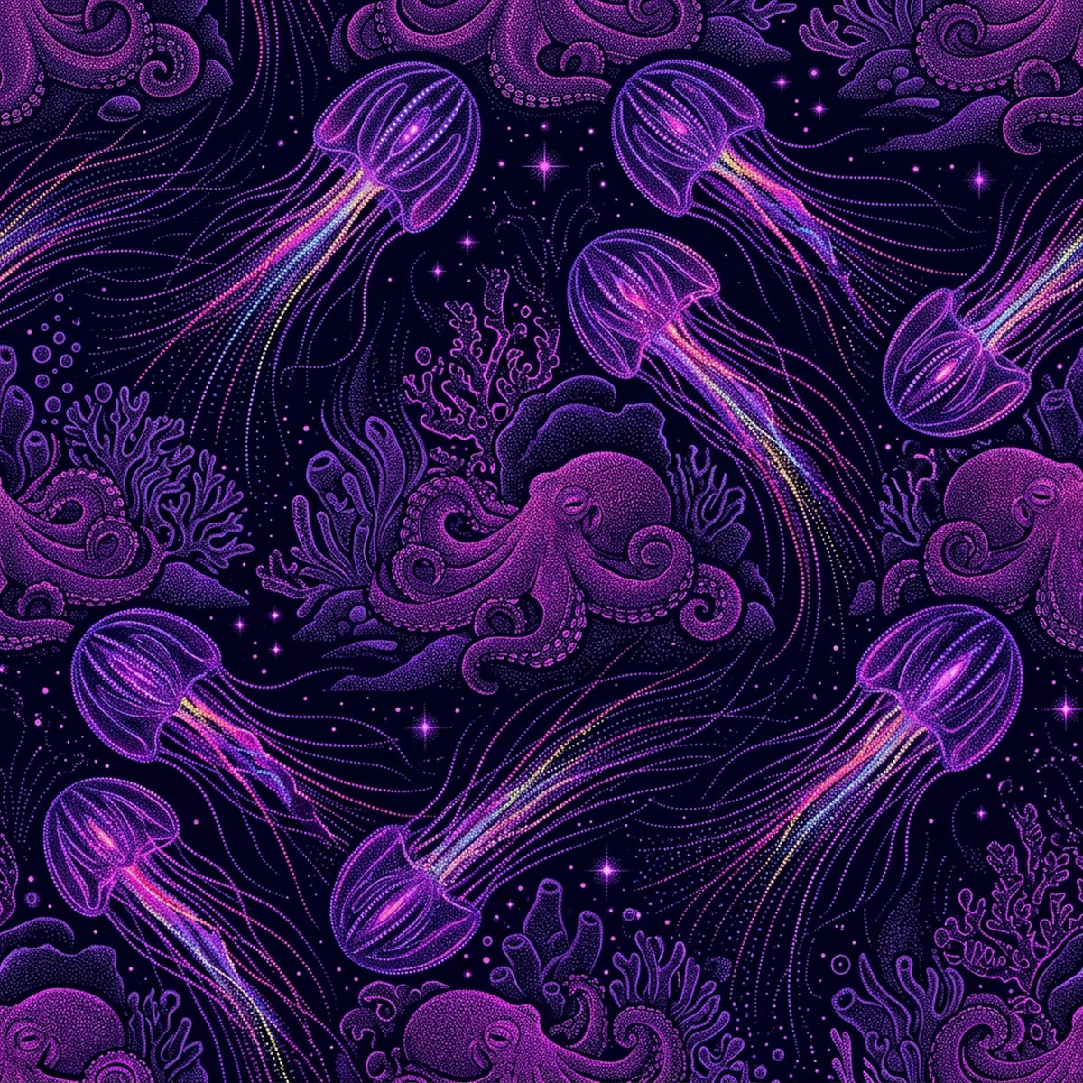 Deep Sea Bioluminescence Pattern 79 Quilting Cotton Fabric
