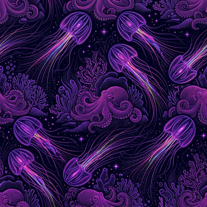 Deep Sea Bioluminescence Pattern 79 Quilting Cotton Fabric