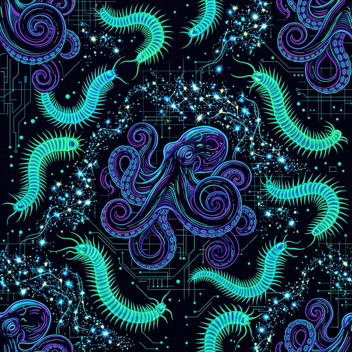 Deep Sea Bioluminescence Pattern 8 Quilting Cotton Fabric