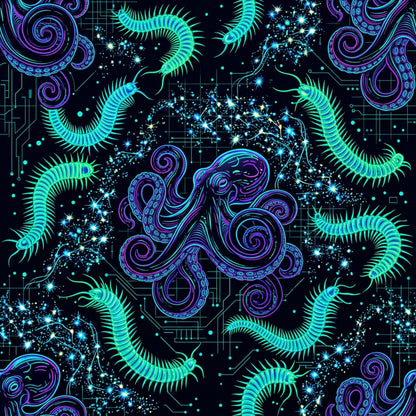 Deep Sea Bioluminescence Pattern 8 Quilting Cotton Fabric