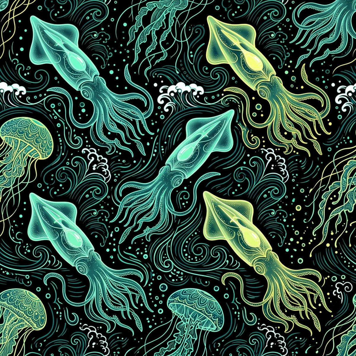 Deep Sea Bioluminescence Pattern 82 Quilting Cotton Fabric