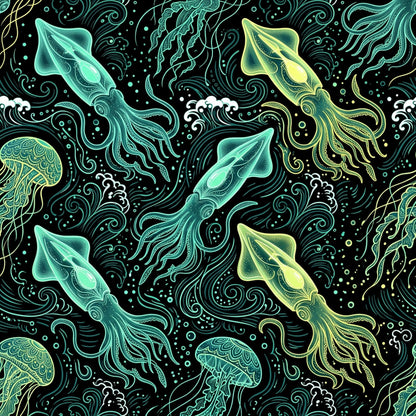 Deep Sea Bioluminescence Pattern 82 Quilting Cotton Fabric