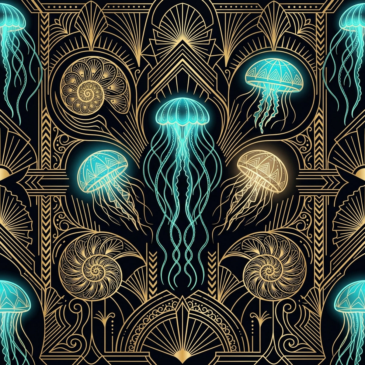 Deep Sea Bioluminescence Pattern 83 Quilting Cotton Fabric