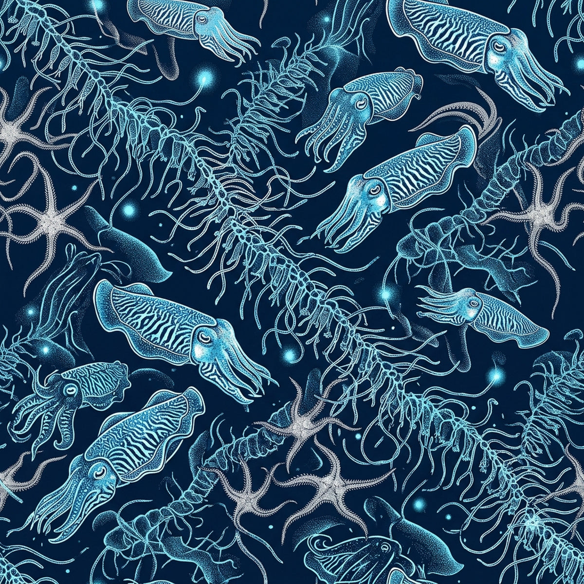 Deep Sea Bioluminescence Pattern 84 Quilting Cotton Fabric