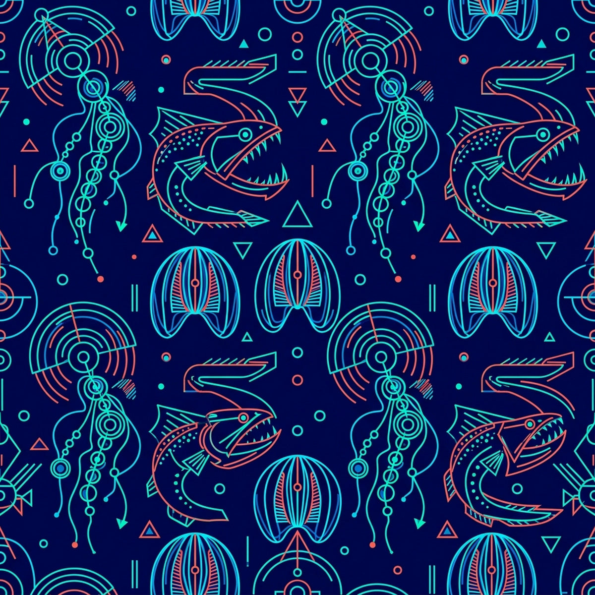 Deep Sea Bioluminescence Pattern 86 Quilting Cotton Fabric