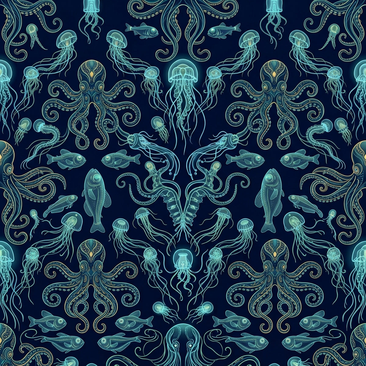 Deep Sea Bioluminescence Pattern 88 Quilting Cotton Fabric