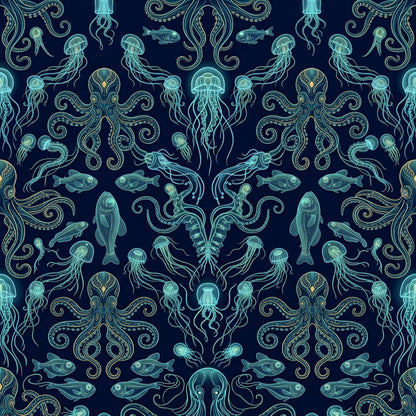 Deep Sea Bioluminescence Pattern 88 Quilting Cotton Fabric