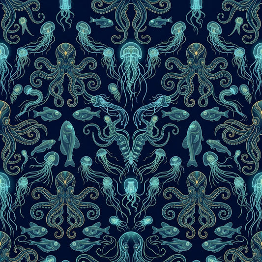 Deep Sea Bioluminescence Pattern 88 Quilting Cotton Fabric