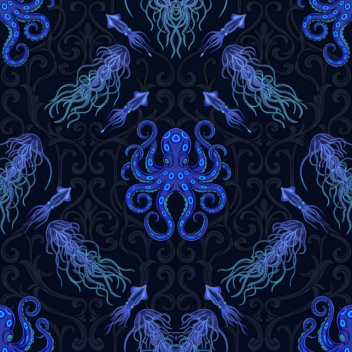 Deep Sea Bioluminescence Pattern 93 Quilting Cotton Fabric