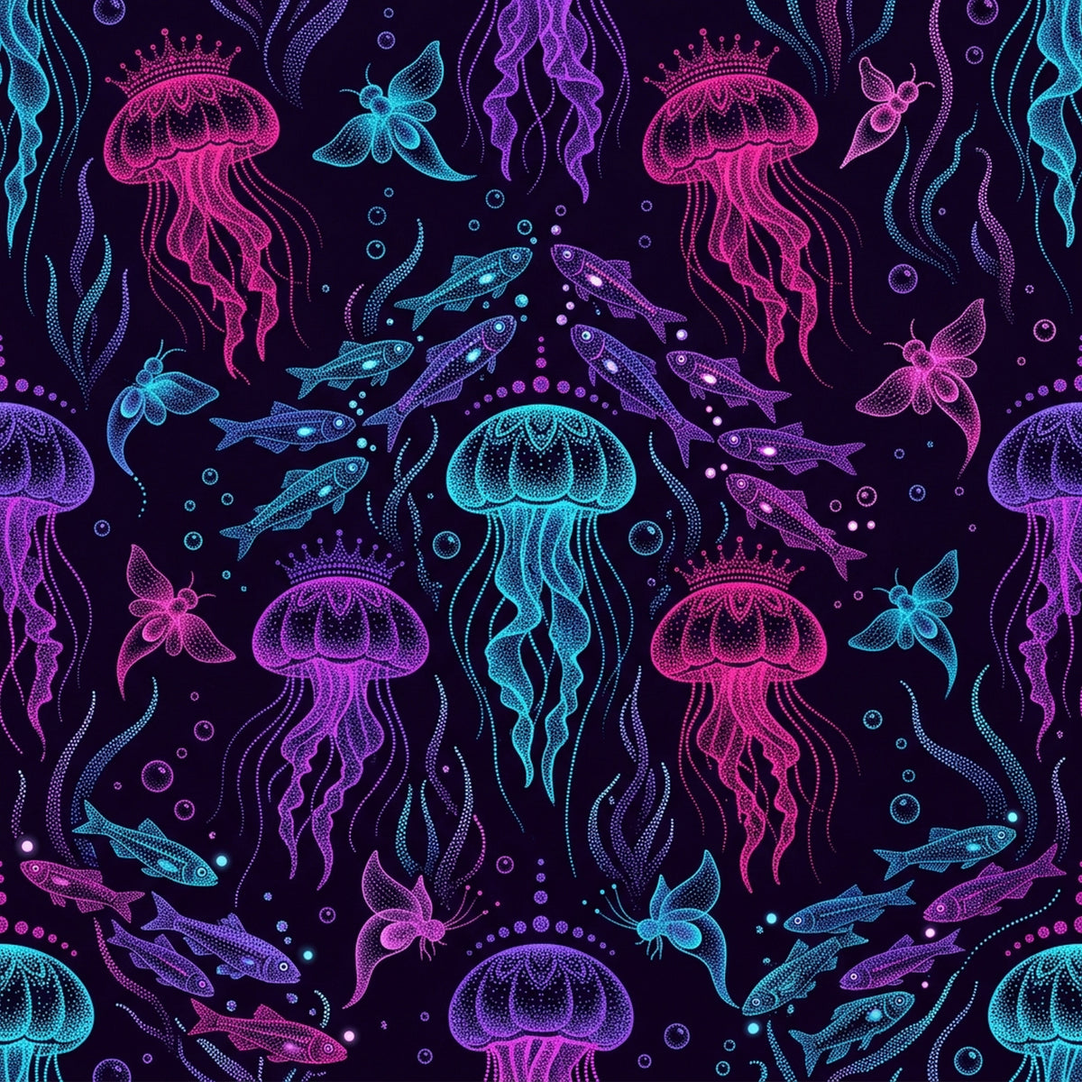 Deep Sea Bioluminescence Pattern 94 Quilting Cotton Fabric