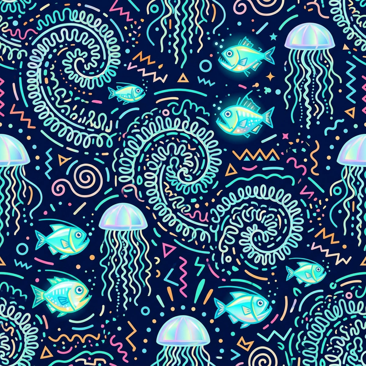 Deep Sea Bioluminescence Pattern 98 Quilting Cotton Fabric