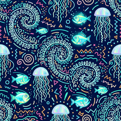 Deep Sea Bioluminescence Pattern 98 Quilting Cotton Fabric