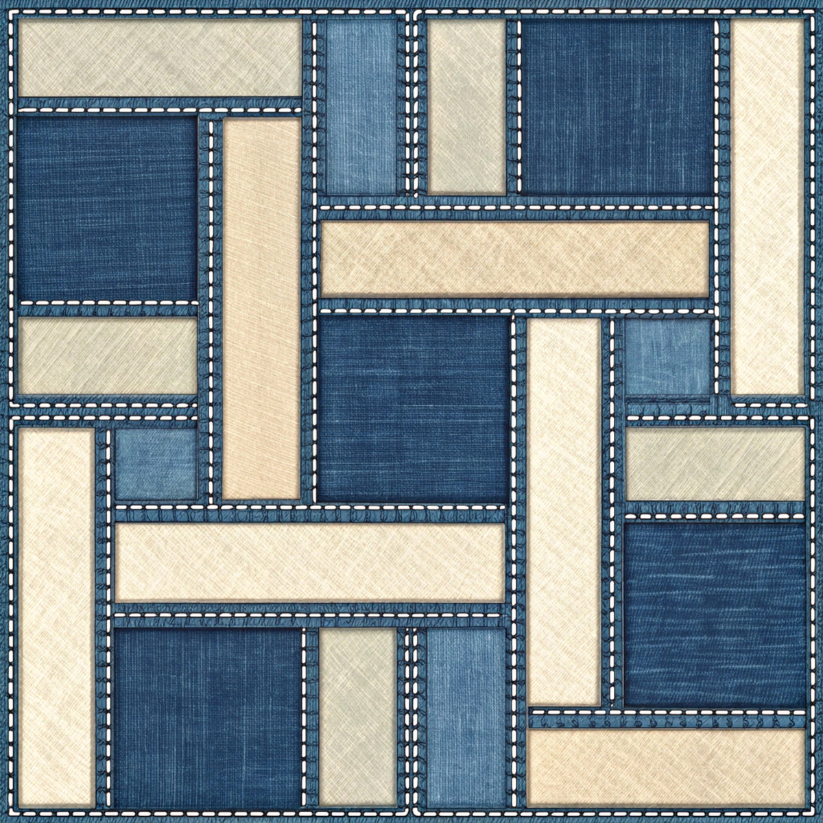 Denium Patchwork Pattern 13 Quilting Cotton Fabric
