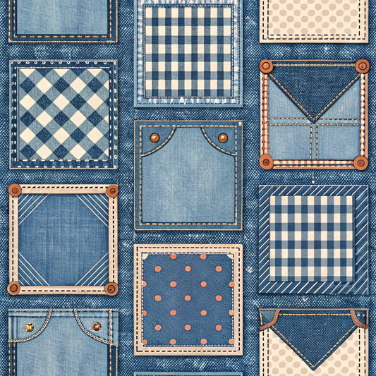 Denium Patchwork Pattern 3 Quilting Cotton Fabric