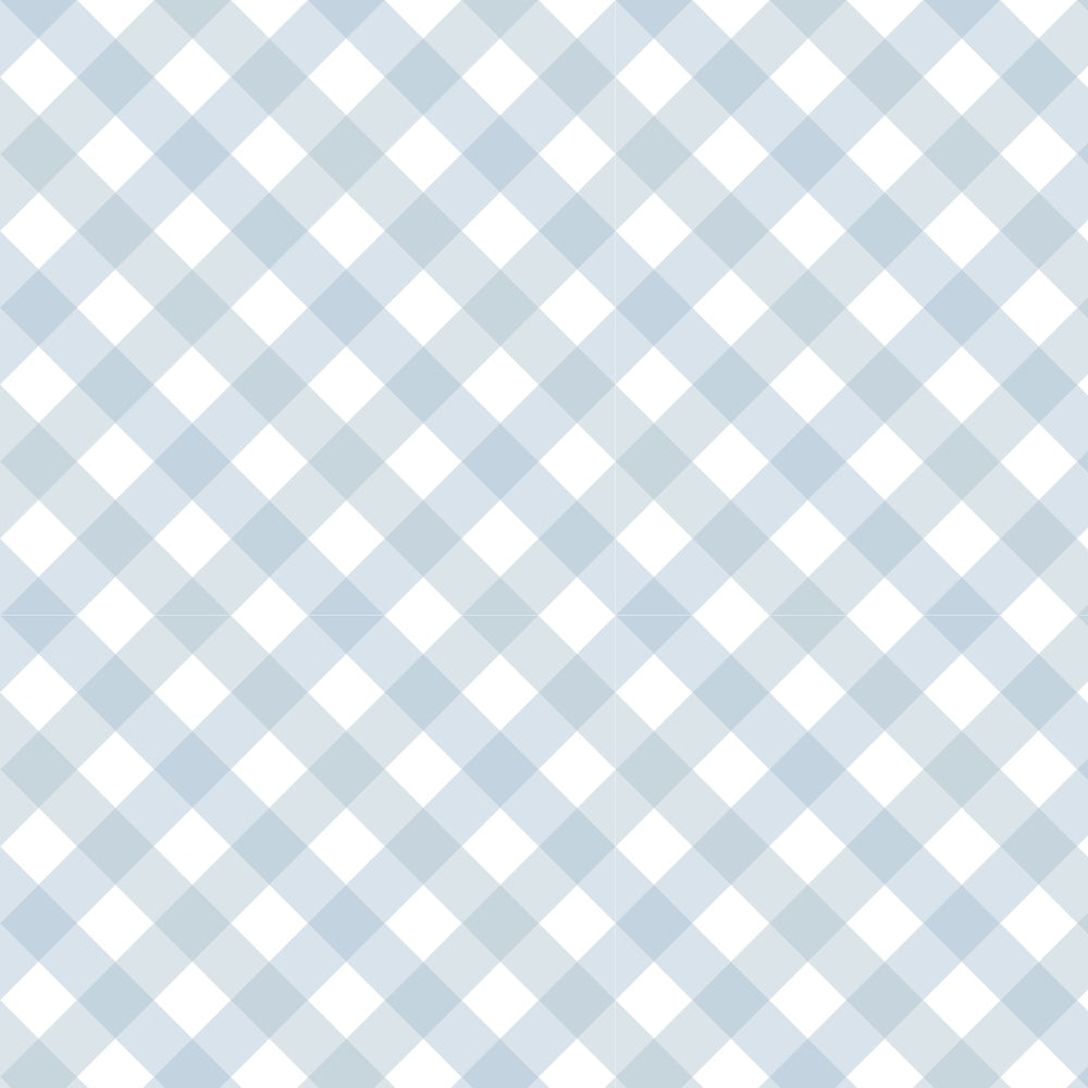 A seamless light blue and white gingham checkered pattern, consisting of intersecting diagonal lines forming diamond shapes on a white background.