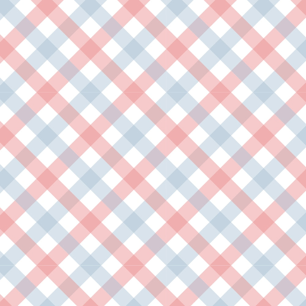 peach puff, coral pink, powder blue, white, diagonal gingham, checkered pattern, plaid design, geometric squares, diagonal stripes, pastel colors, soft hues, quilting cotton, fabric panel, sweet aesthetic, baby colors, nursery theme, spring colors, woven look, repeating pattern, crafting material