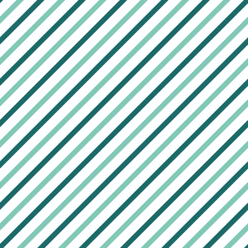 Diagonal teal and green stripes on a white background.