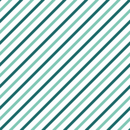 Diagonal teal and green stripes on a white background.