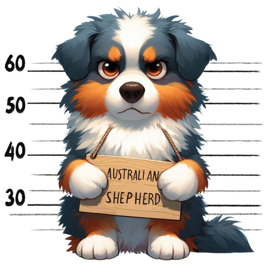 Doggie Mugshots Australian Shepherd Fabric Panel