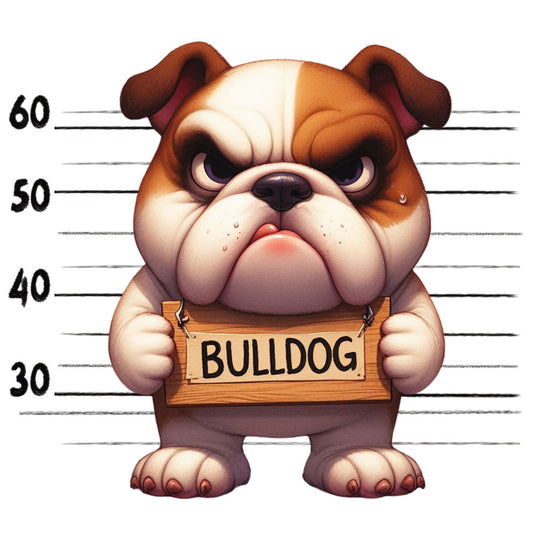 Doggie Mugshots Bulldog Fabric Panel