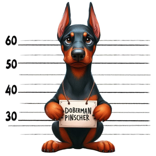 Doggie Mugshots Doberman Pinscher Fabric Panel