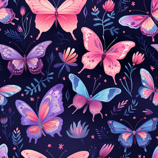 Dreamy Butterflies Purple and Pink Pattern 13 Quilting Cotton Fabric