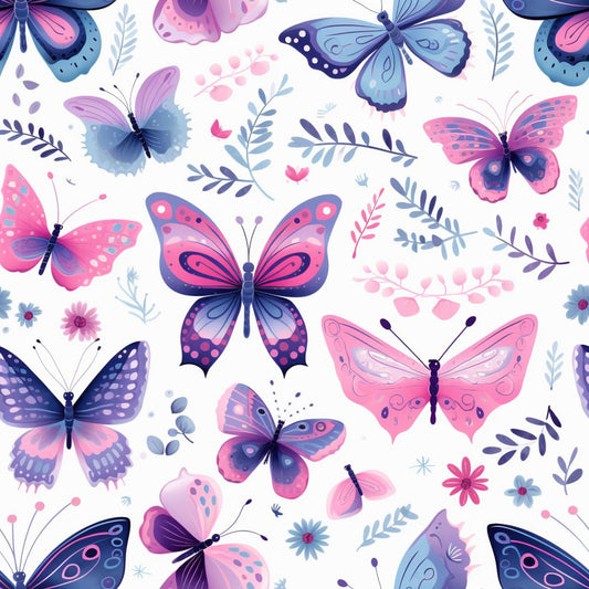 Dreamy Butterflies Purple and Pink Pattern 16 Quilting Cotton Fabric