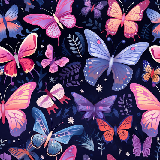 Dreamy Butterflies Purple and Pink Pattern 18 Quilting Cotton Fabric