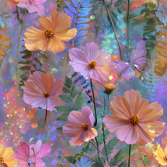 Dreamy Cosmos Floral Ferns Pattern 1 Quilting Cotton Fabric