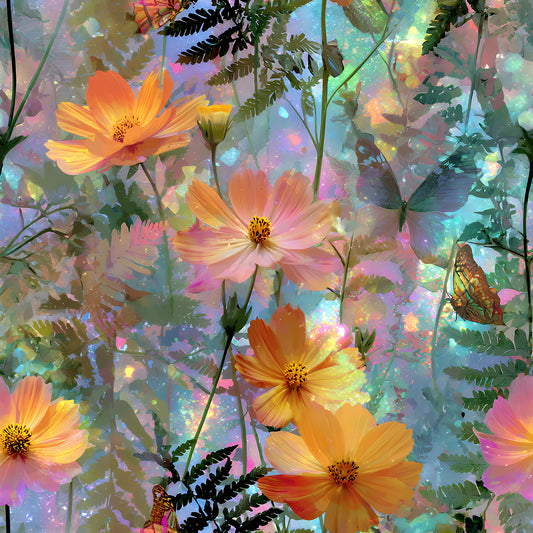 Dreamy Cosmos Floral Ferns Pattern 10 Quilting Cotton Fabric