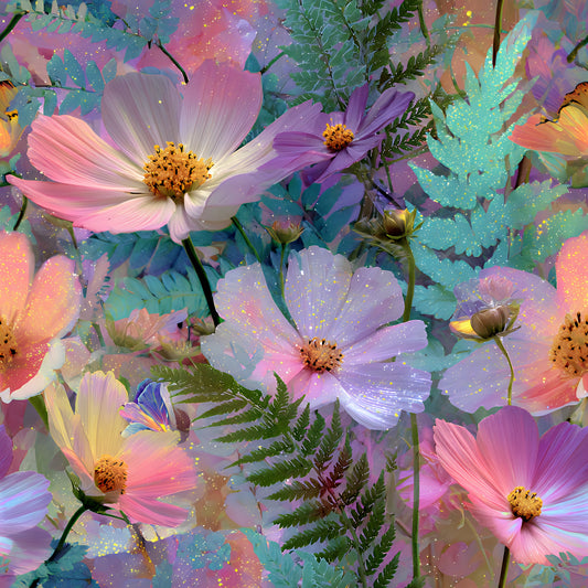 Dreamy Cosmos Floral Ferns Pattern 2 Quilting Cotton Fabric