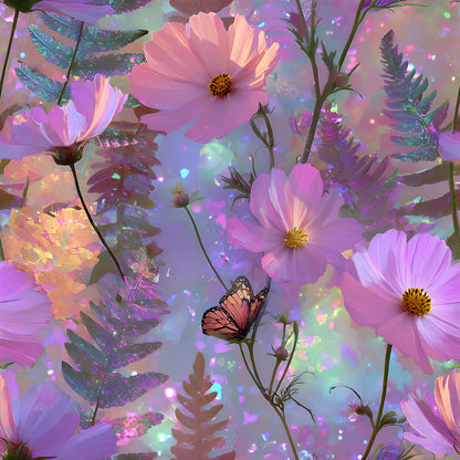 Dreamy Cosmos Floral Ferns Pattern 3 Quilting Cotton Fabric