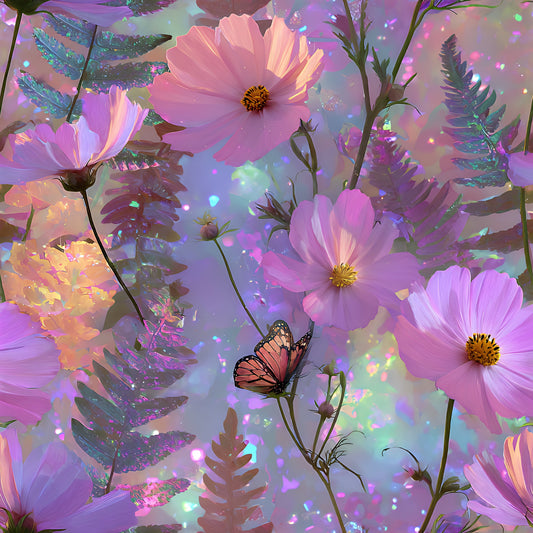 Dreamy Cosmos Floral Ferns Pattern 3 Quilting Cotton Fabric