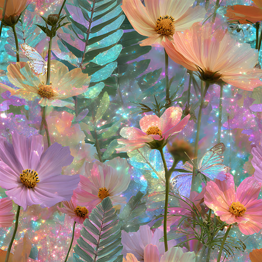 Dreamy Cosmos Floral Ferns Pattern 4 Quilting Cotton Fabric