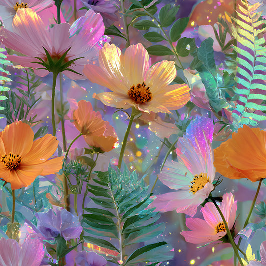 Dreamy Cosmos Floral Ferns Pattern 5 Quilting Cotton Fabric