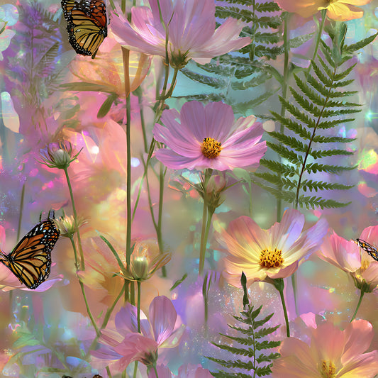 Dreamy Cosmos Floral Ferns Pattern 6 Quilting Cotton Fabric