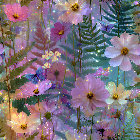 Dreamy Cosmos Floral Ferns Pattern 7 Quilting Cotton Fabric