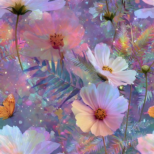 Dreamy Cosmos Floral Ferns Pattern 8 Quilting Cotton Fabric