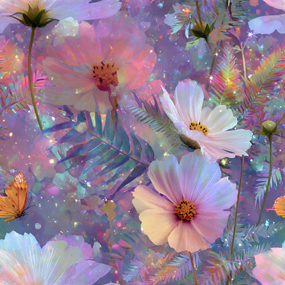 Dreamy Cosmos Floral Ferns Pattern 8 Quilting Cotton Fabric