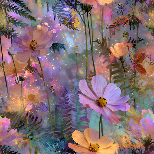 Dreamy Cosmos Floral Ferns Pattern 9 Quilting Cotton Fabric