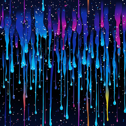 Dripping colorful paint streaks against a dark background, resembling a starry night sky.