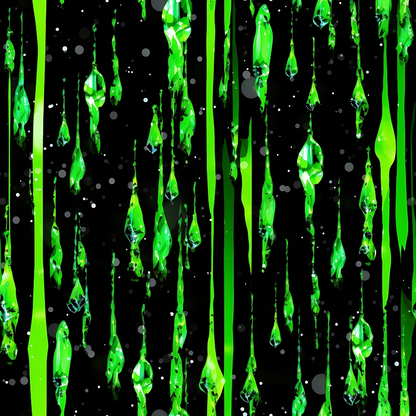 Dripping green slime with droplets against a black background.