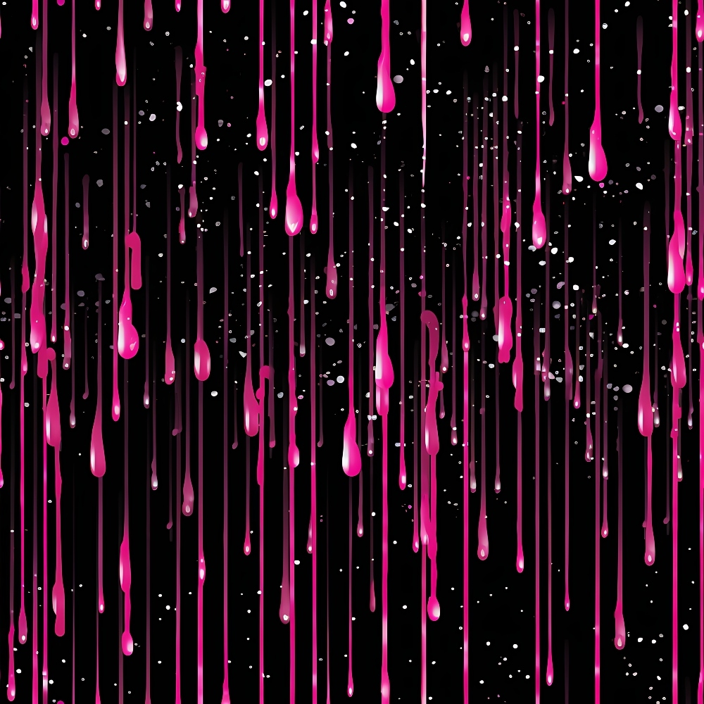 Pink paint drips vertically against a black background, resembling rainfall.