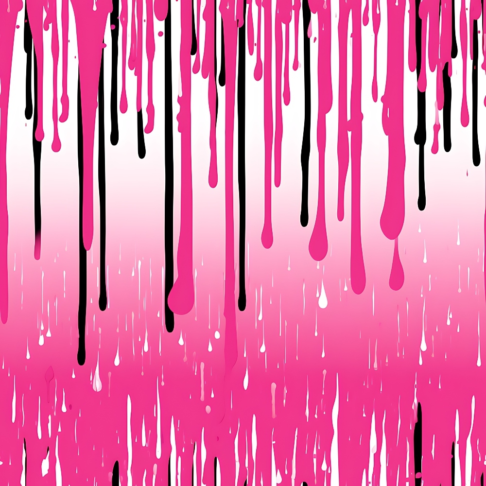 Pink and black paint drips vertically on a white background, creating a gradient effect as they flow downward.