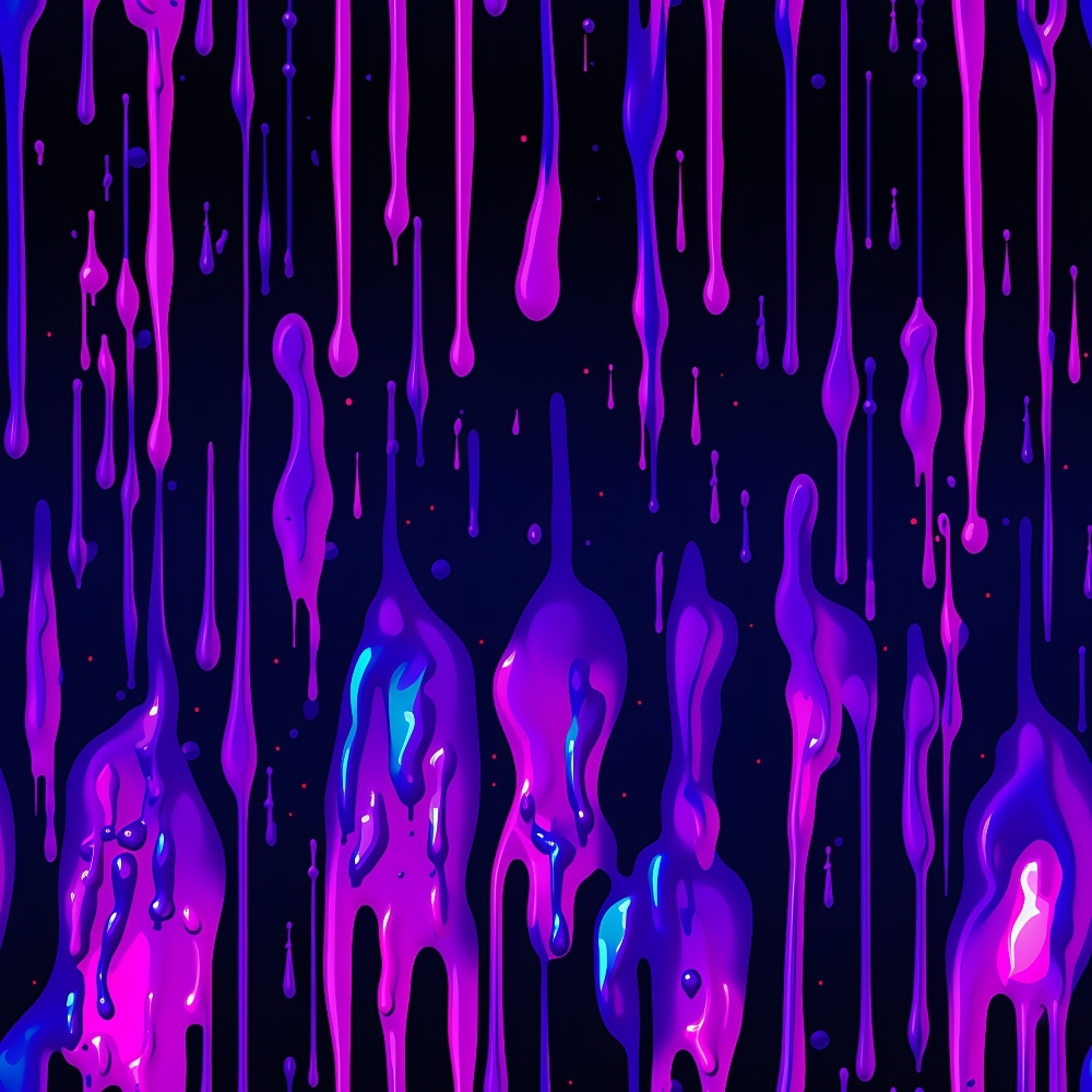 Dripping neon purple and blue liquid on a dark background, creating an abstract pattern.