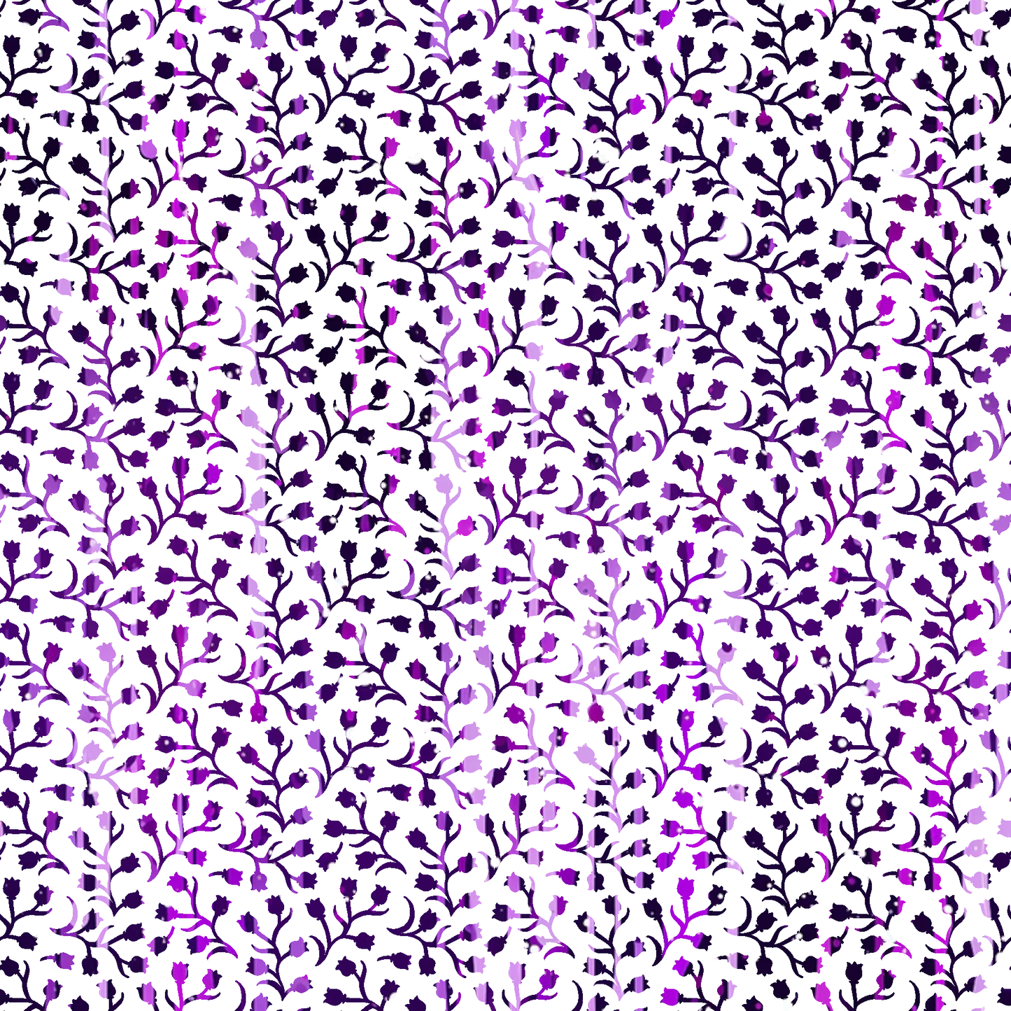 purple, violet, lavender, floral pattern, botanical design, branches, leaves, small flowers, delicate motifs, repeating pattern, quilting cotton, fabric panel, nature inspired, organic shapes, feminine design, crafting material, sewing fabric, ditsy print, tonal variations, decorative elements