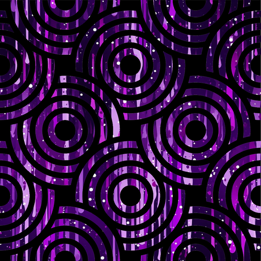 purple, violet, magenta, lilac, concentric circles, geometric pattern, liquid drips, abstract design, modern art, psychedelic, ripples, waves, quilting cotton, fabric panel, contemporary, flowing design, circular motifs, gradient effect, artistic print, mesmerizing pattern