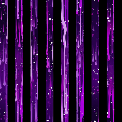 purple, violet, magenta, black, dripping, liquid, splashes, droplets, vertical stripes, abstract pattern, flowing design, paint drips, modern art, contemporary style, quilting cotton, fabric panel, artistic design, fluid motion, streaking effect, splatter pattern