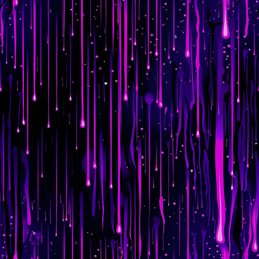 Purple and pink paint drips down a dark background, creating a dynamic, abstract pattern with various shades and streaks.